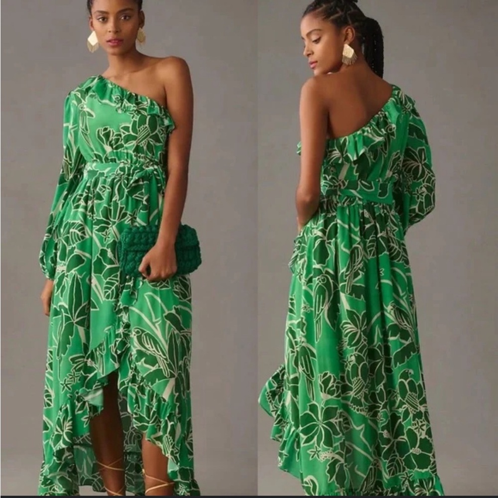 FARM Rio One-Shoulder Green Floral Maxi Dress